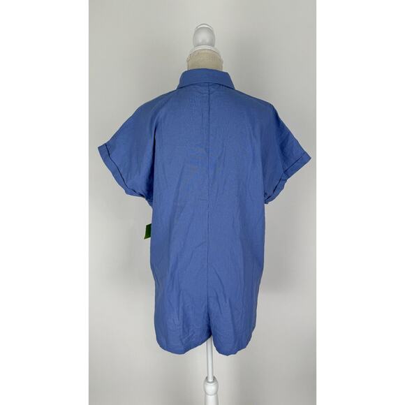Better Be Womens Blue Button Up Short Sleeve Cotton Romper Collared Large NWT - Picture 3 of 13